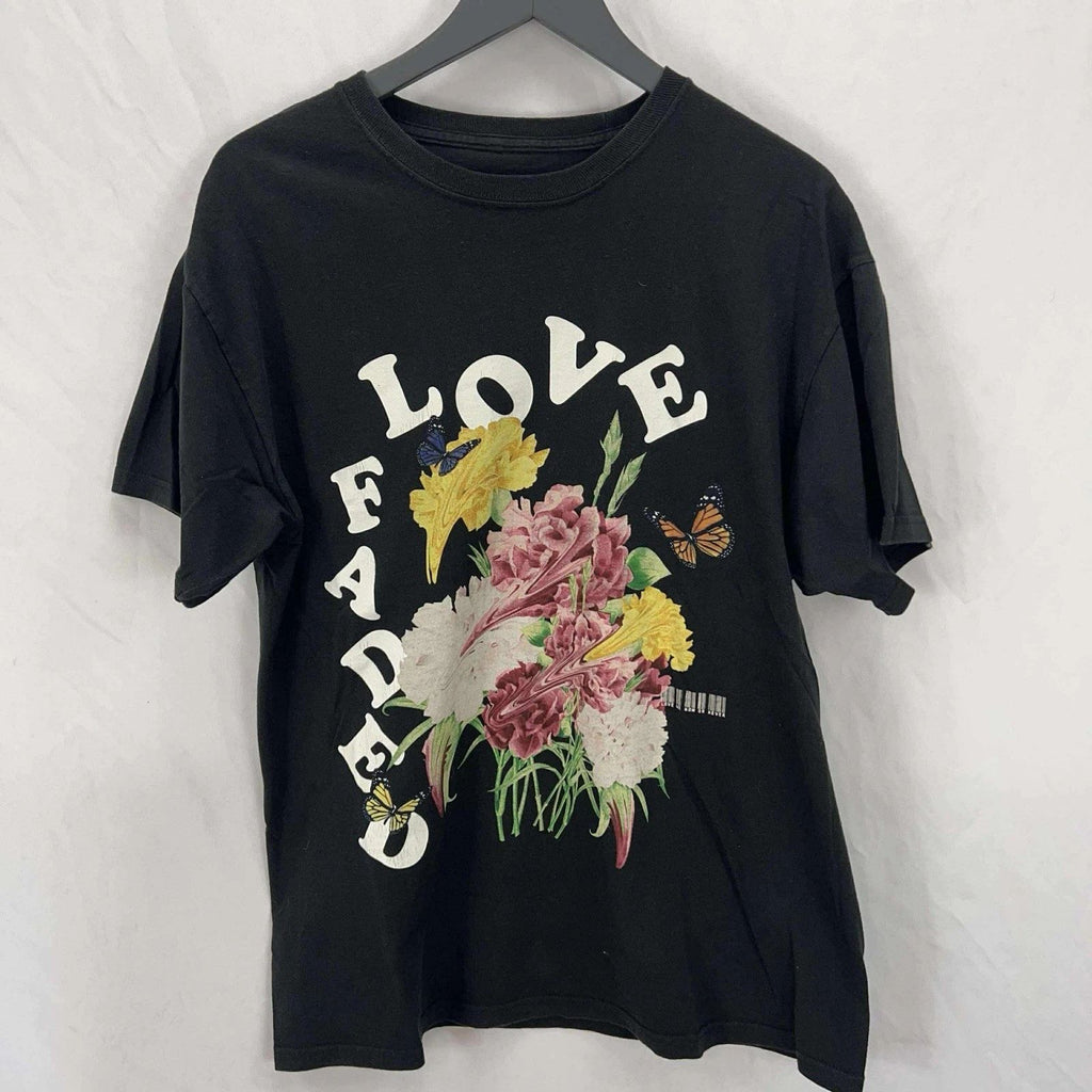 Fashion Nova Men Shirt Love Fades Large Black  Crew Flower Short Sleeve Graphic