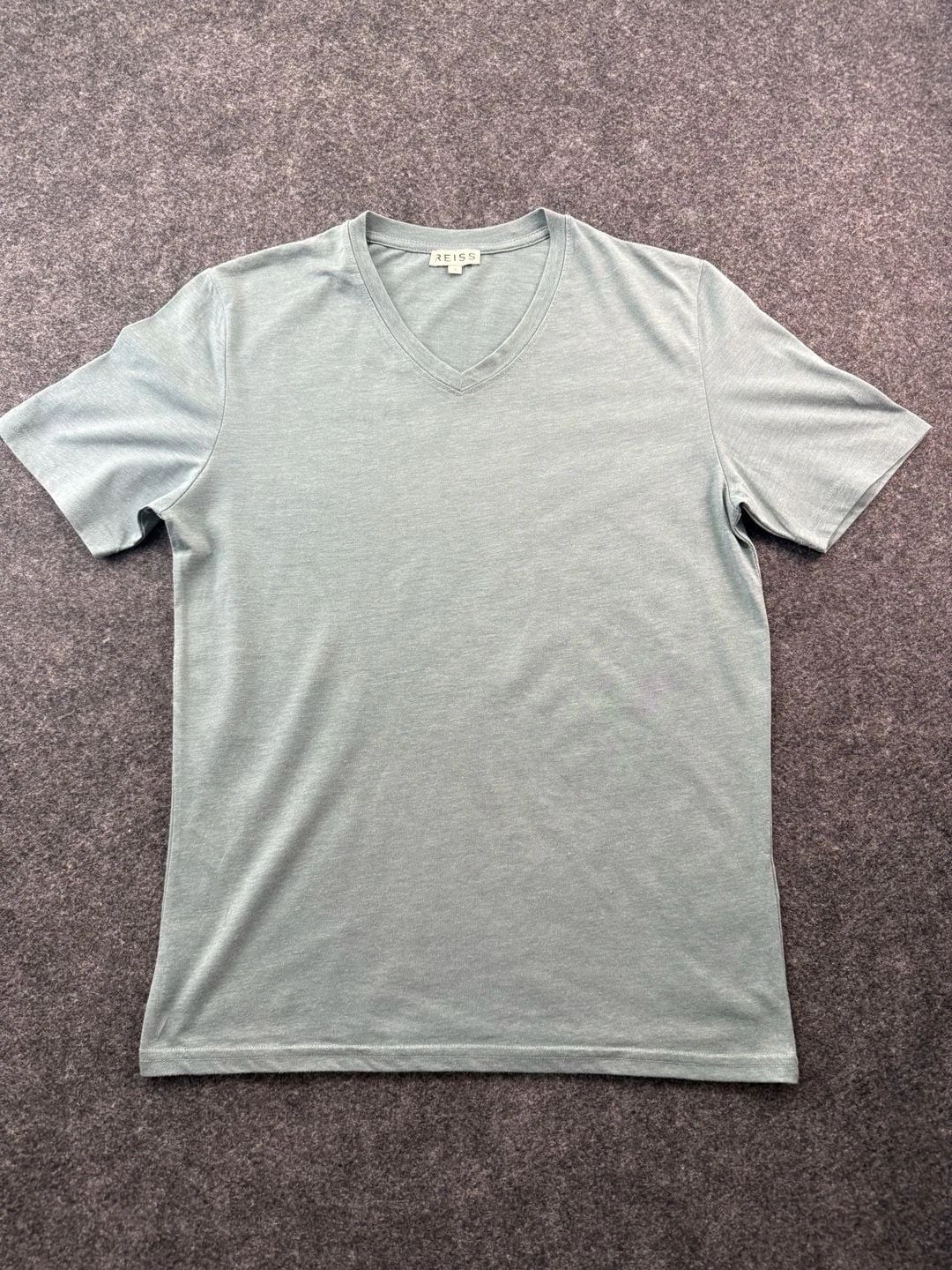 REISS Dusky Green V-Neck Short Sleeve T-Shirt Size S