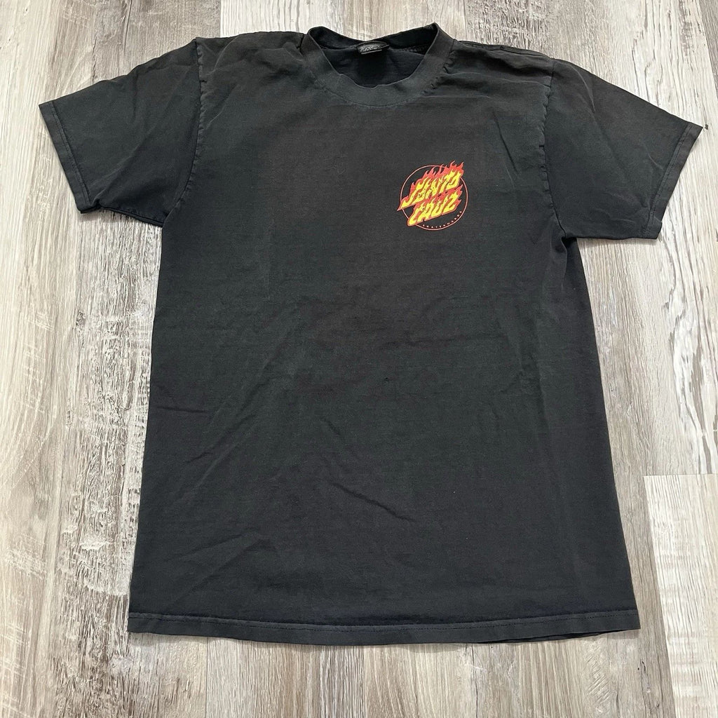 Santa Cruz Men’s Medium T Shirt Faded Black Surf Skate Flame Logo