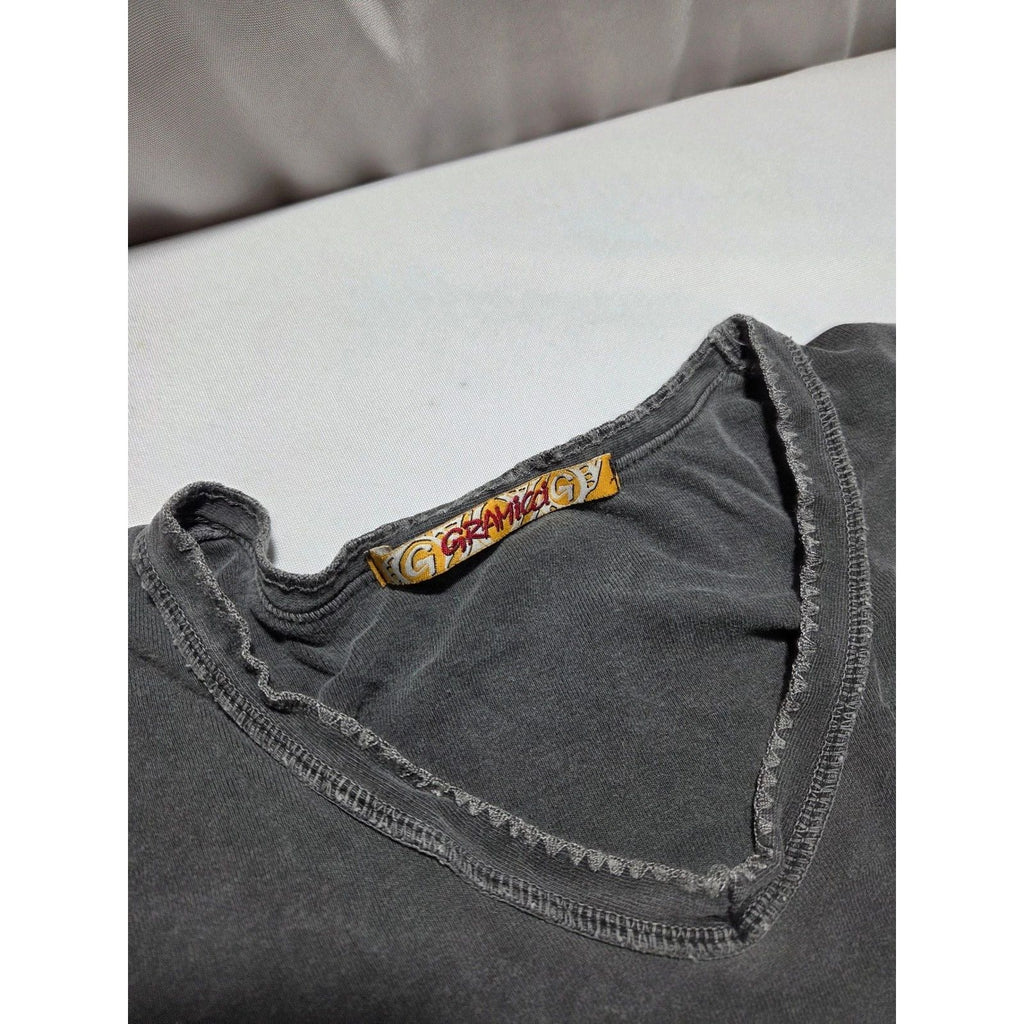 Gramicci Long Sleeve V-Neck Shirt Faded Charcoal Gray Outdoor Casual Mens Large