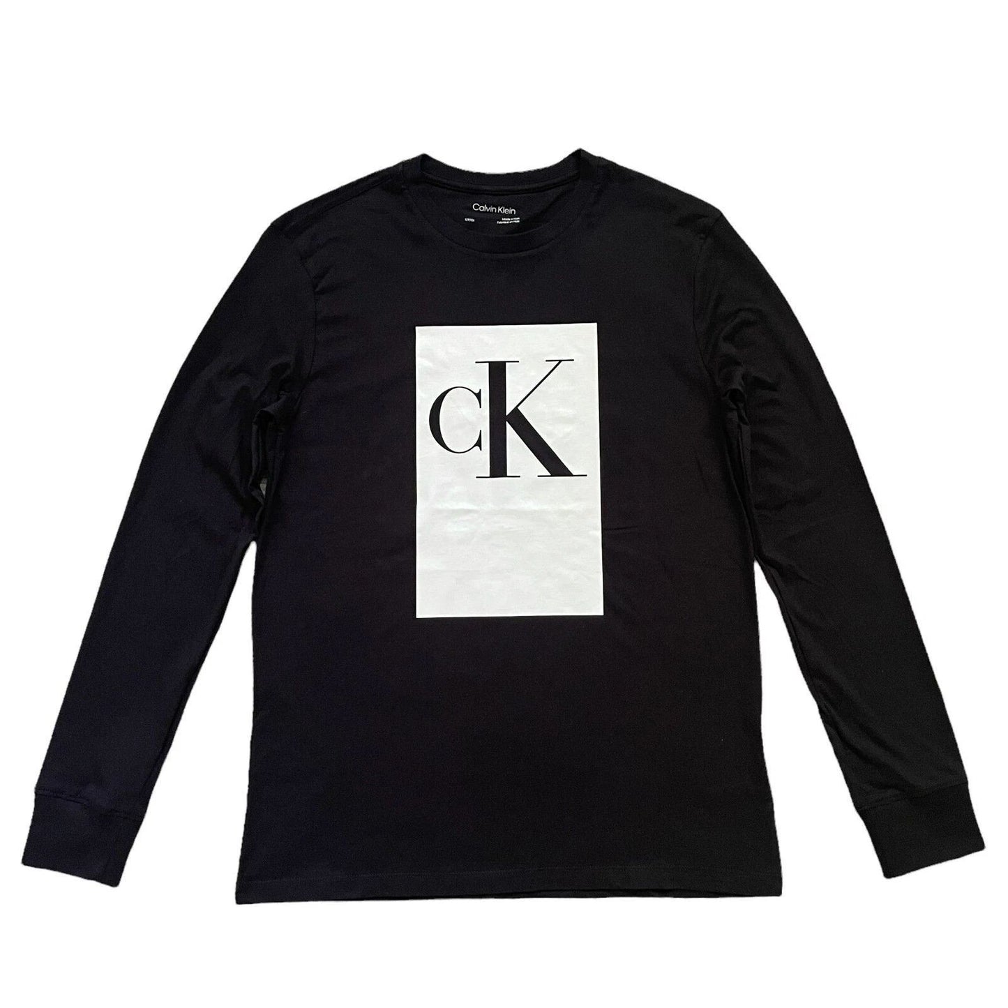 NWT Calvin Klein Mens Graphic Print Logo Long Sleeve Crew Neck T-Shirt Tee Black