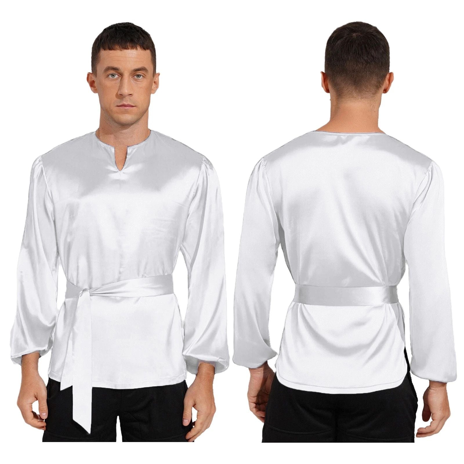 Men's Liturgical Praise Worship Dance Modern Satiny Pullover Tops Lyrical Dance