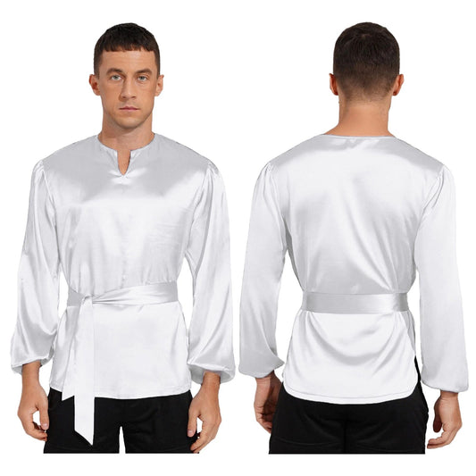 Men's Liturgical Praise Worship Dance Modern Satiny Pullover Tops Lyrical Dance