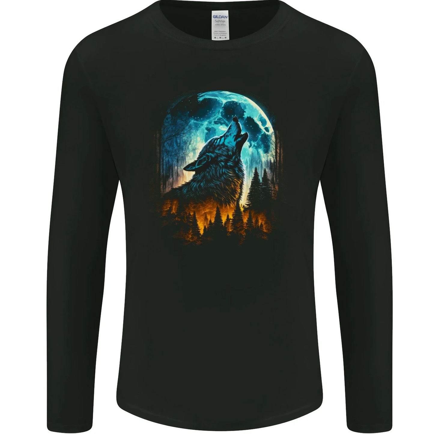 Moon and Wolf Fantasy Mens Long Sleeve T-Shirt