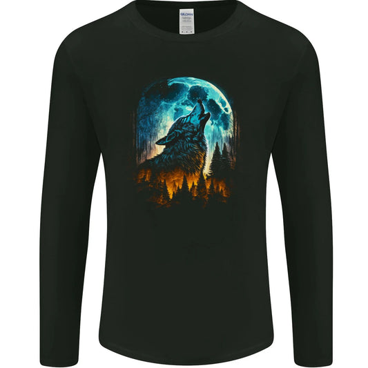 Moon and Wolf Fantasy Mens Long Sleeve T-Shirt
