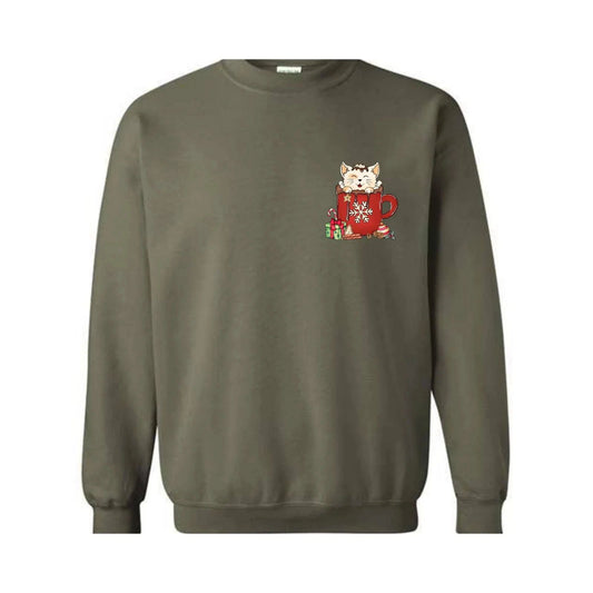 Cat Christmas Chocolate Coffee Sweatshirt, Cat Christmas Sweatshirt, Cute Cat Ch