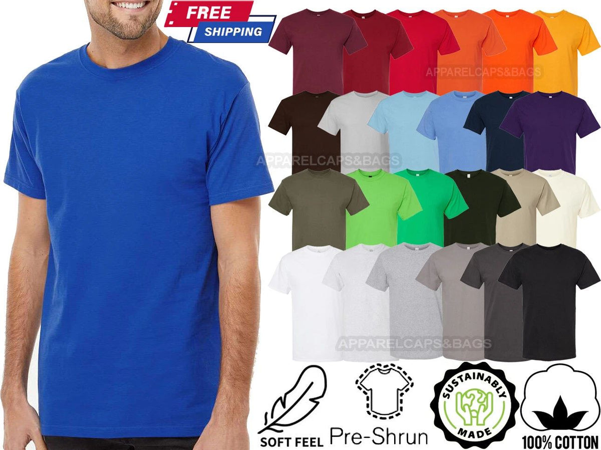 Mens Soft Touch Tee PRE-SHRUNK Cotton T-Shirt Sizes XS-6XL Sustainably Made NEW!
