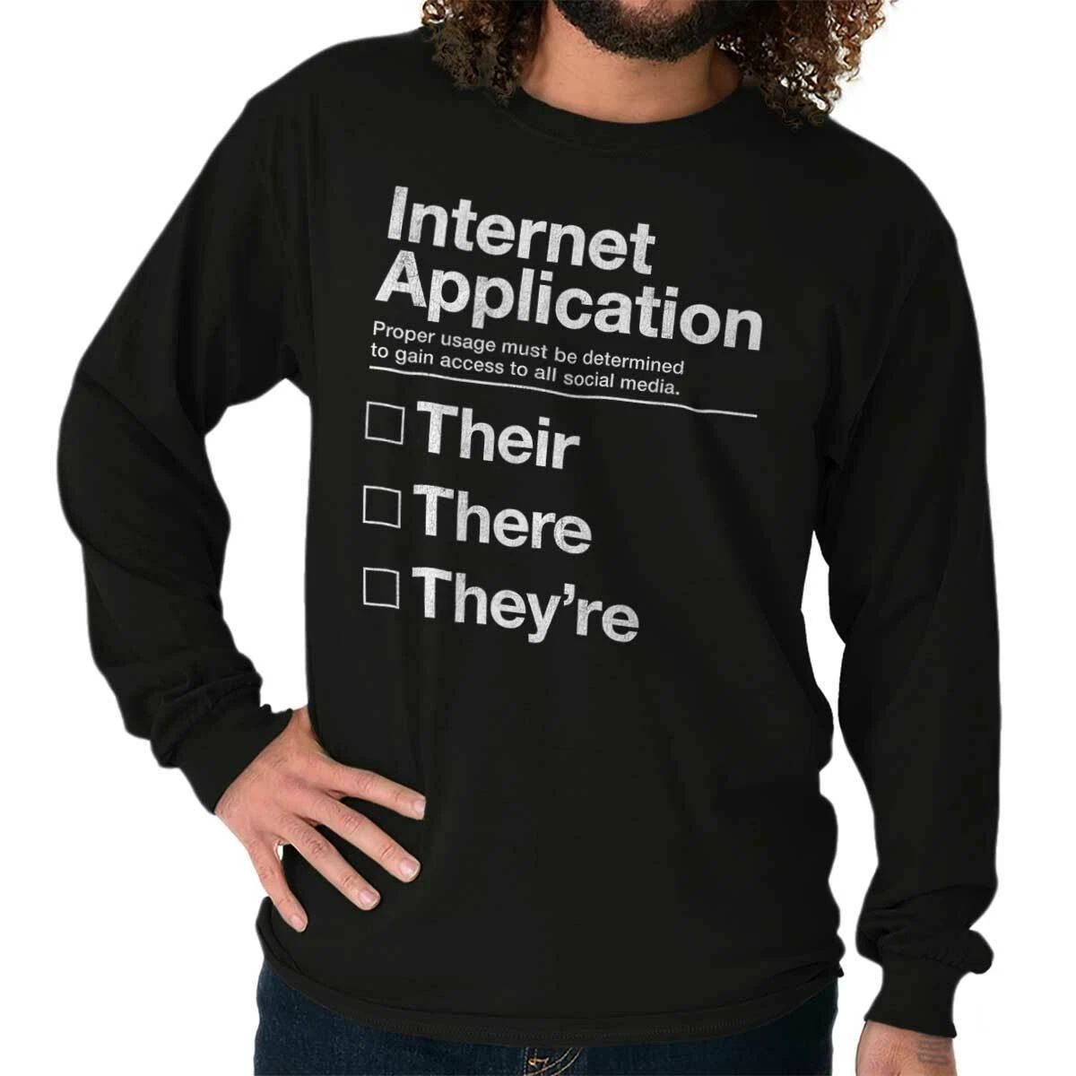 Funny Social Media Grammar Computer Nerd Long Sleeve Tshirt for Men or Women