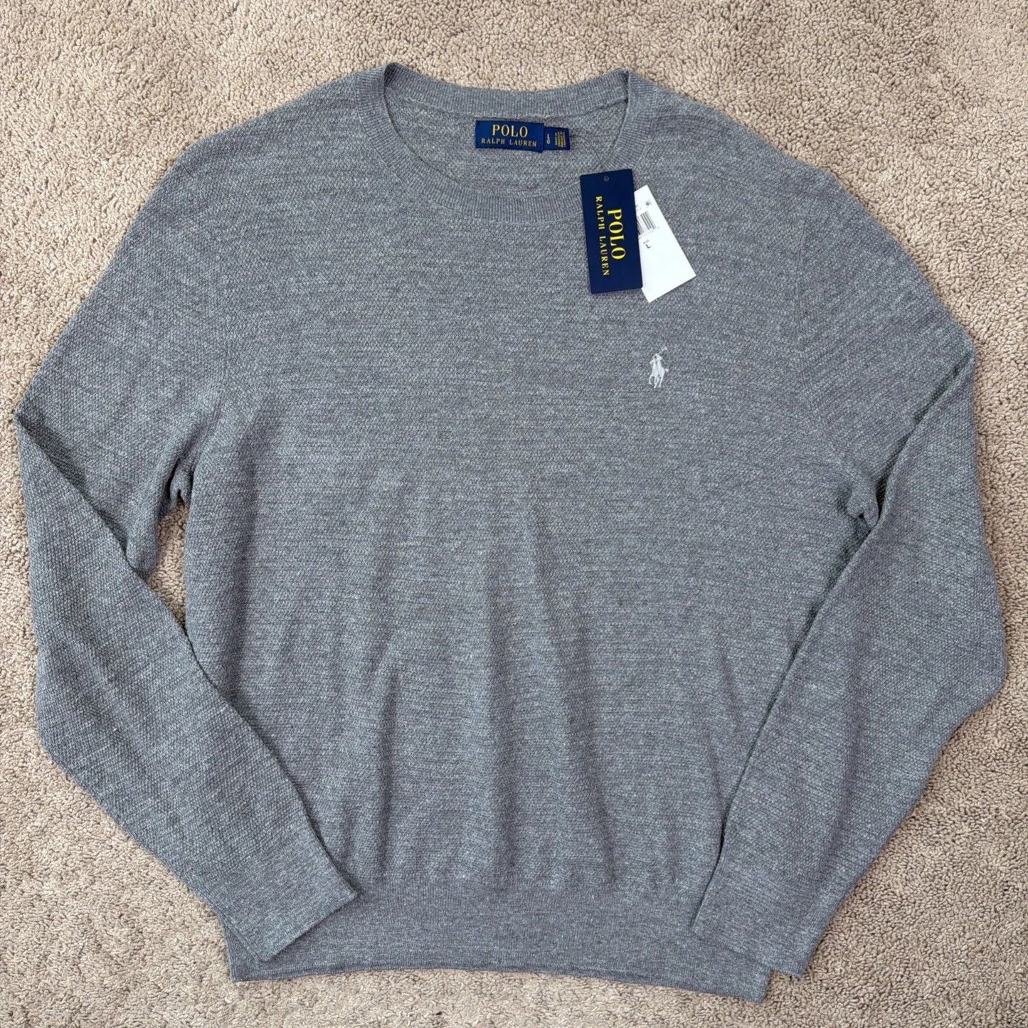Polo Ralph Lauren Shirt Mens L Gray Linen Blend Crewneck Lightweight Travel NWT