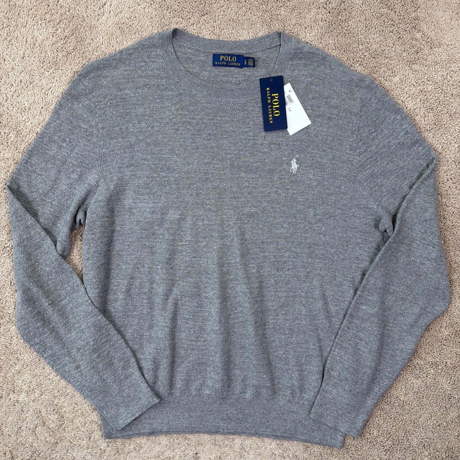 Polo Ralph Lauren Shirt Mens L Gray Linen Blend Crewneck Lightweight Travel NWT