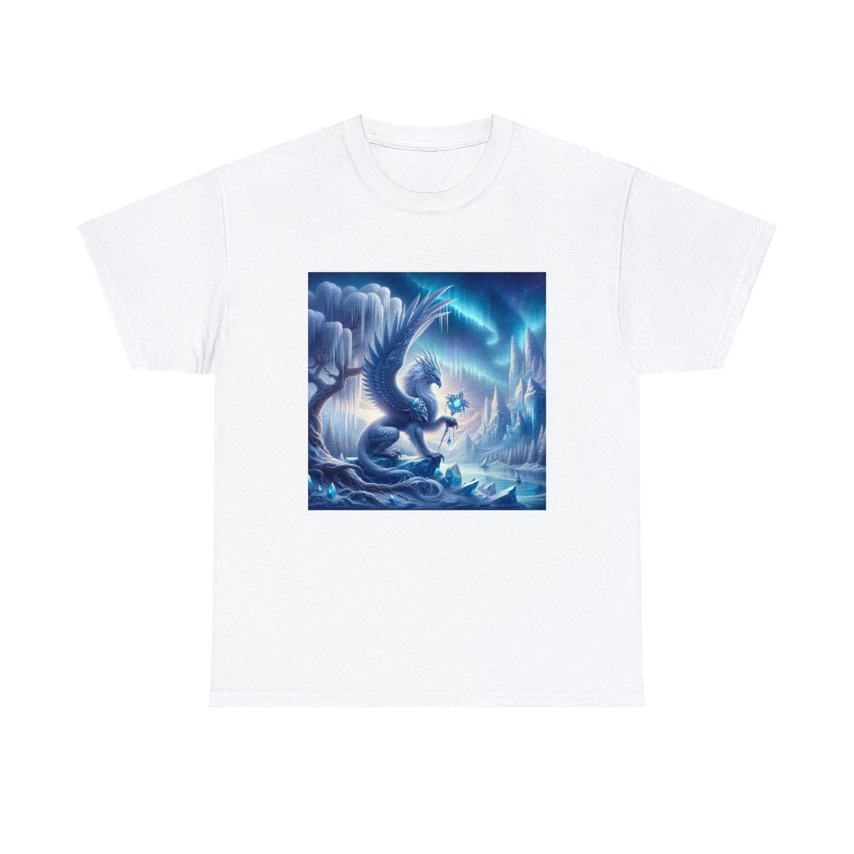 Fantasy Tee Unisex Adult T Shirt Majestic Gryphon, Silver, Topaz, Crystalline