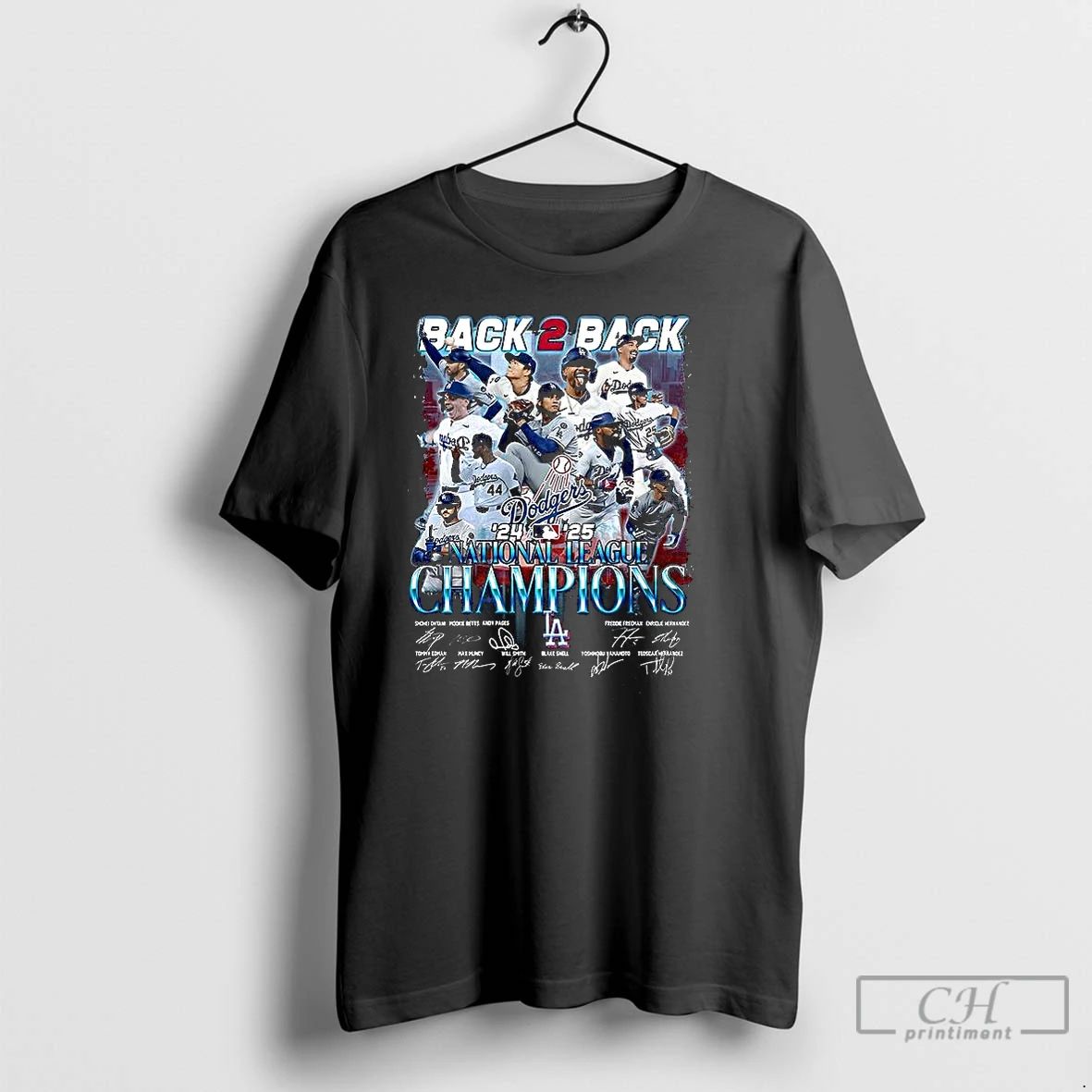 Classic Los Angeles Dodgers 2025 National League Champions Back 2 Back Signature T Shirts