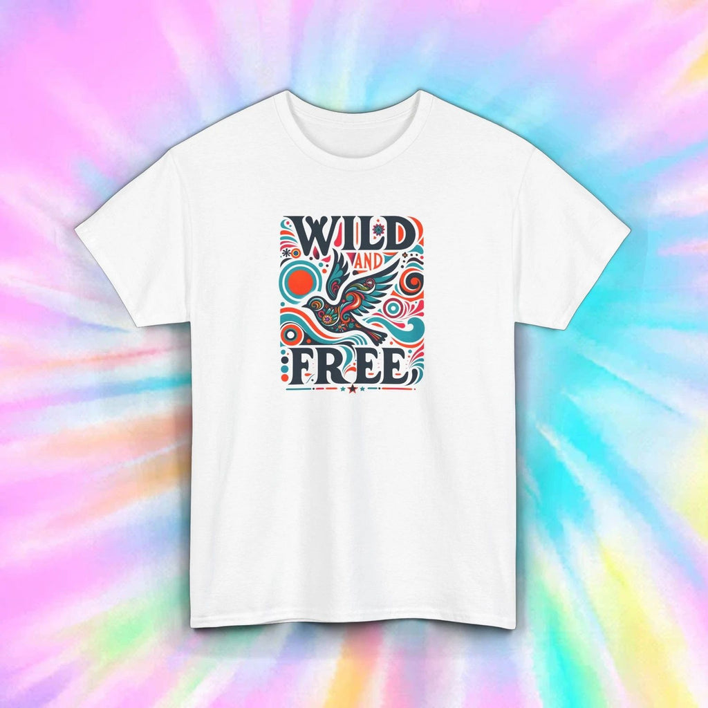 Wild and Free T-Shirt S-5XL Retro Colorful Bird Boho Hippie Positive Vibes Gift