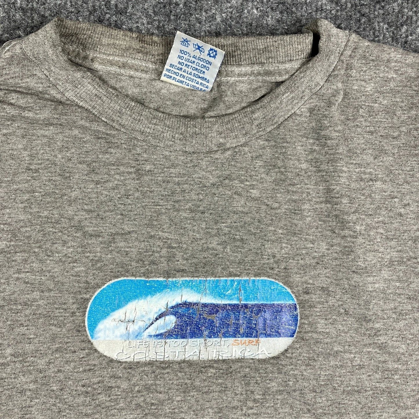 Planeta Vida T-Shirt Mens Large Gray Surf Ocean Wave Graphic Tee Casual Beach