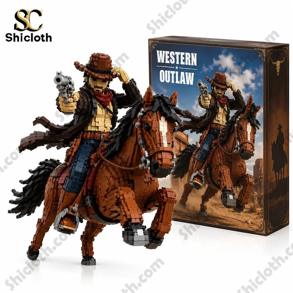 Western Outlaw Rider Cowboy HorseBuilding Brick Set