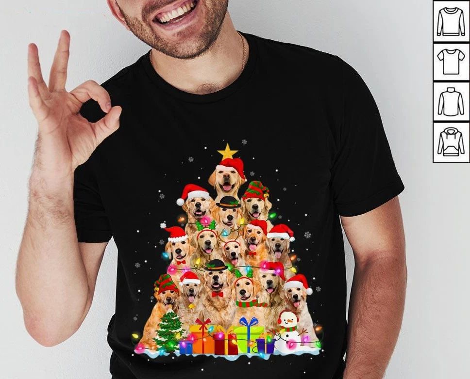 Hot Christmas Golden Retrievers Tree Xmas Gift Dog Lover Shirt