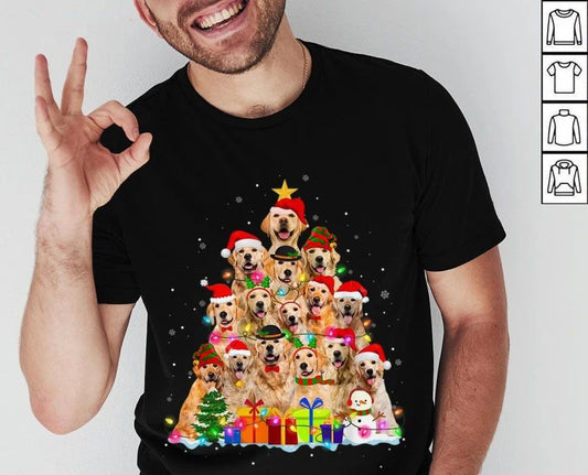 Hot Christmas Golden Retrievers Tree Xmas Gift Dog Lover Shirt