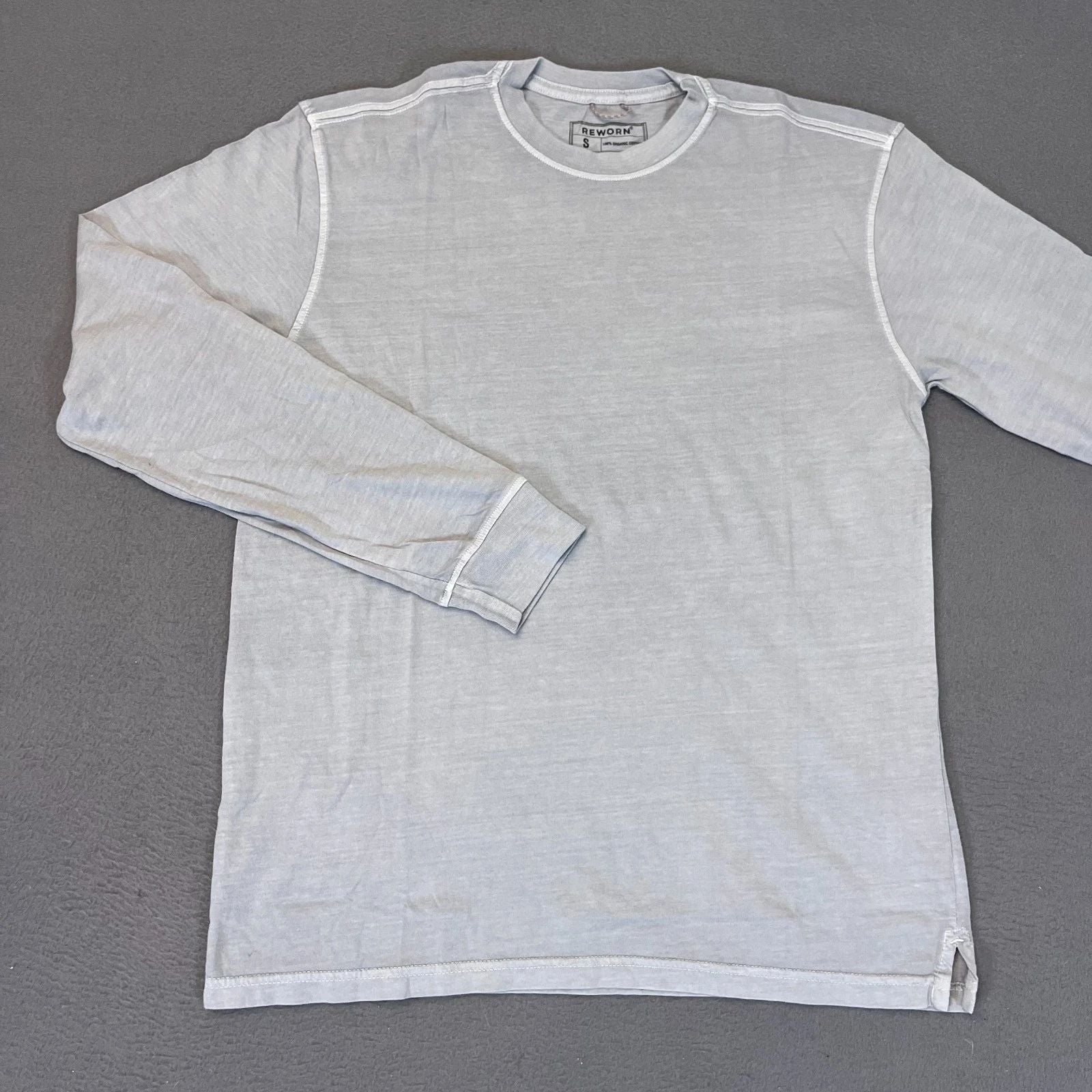 Reworn Long Sleeve Everyday T Shirt Men's Sm Gray Blue 100% Cotton Outdoor NWI