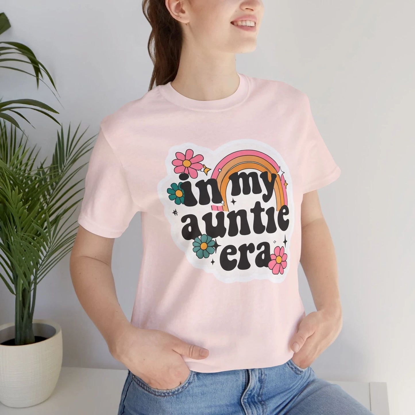 Auntie Era Tee, Gift for Aunts, Trendy Groovy Vibe Funny Colorful Flower T-Shirt