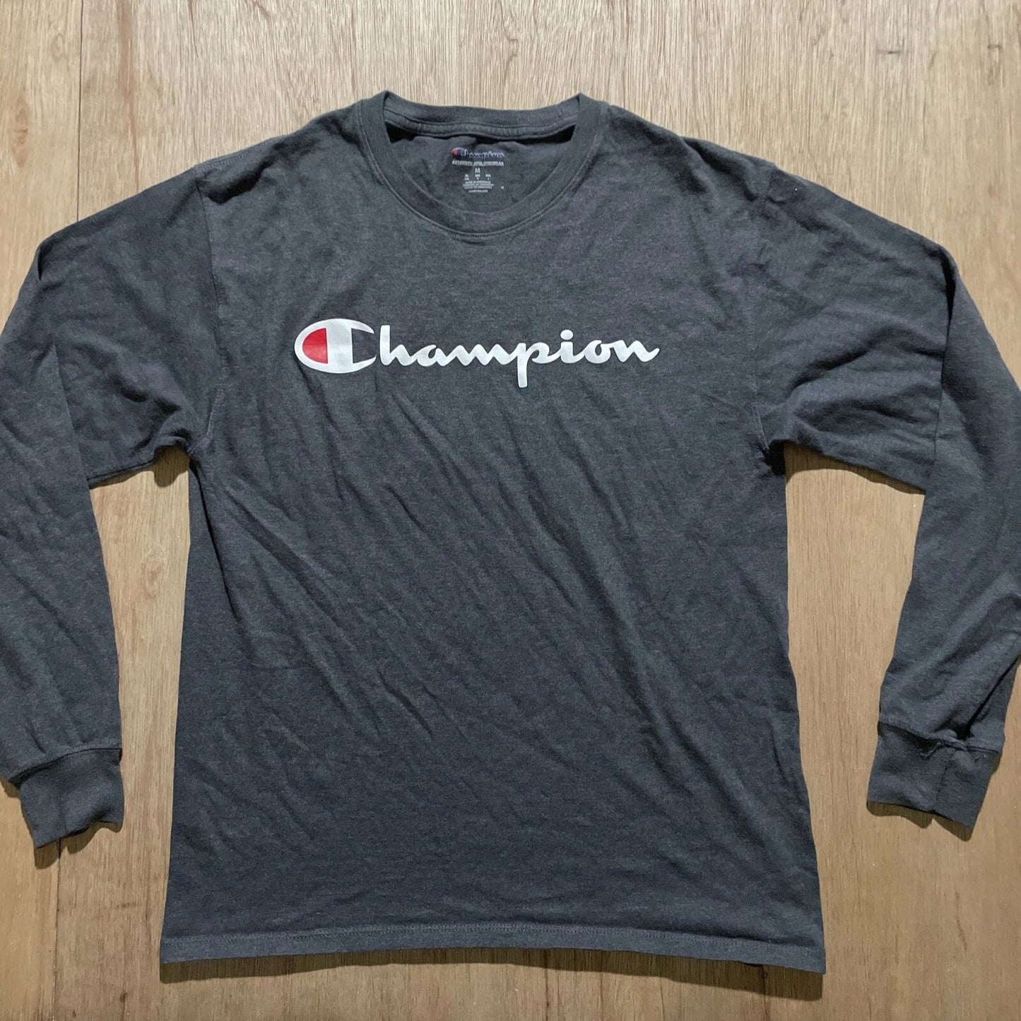 Champion T Shirt Adult Size Medium Gray Slim Fit Long Sleeve