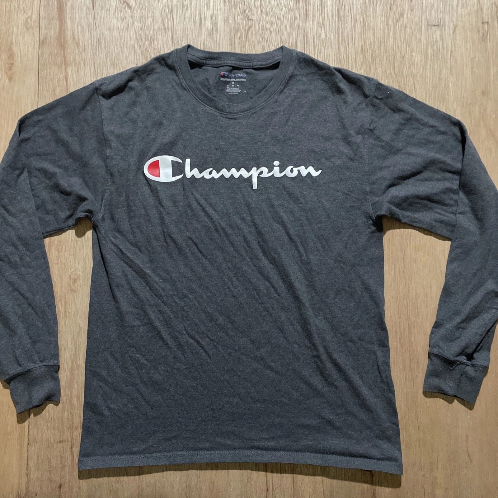 Champion T Shirt Adult Size Medium Gray Slim Fit Long Sleeve