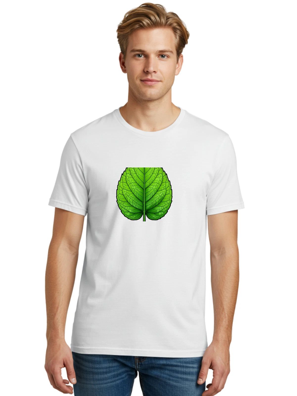 Leaf-Illustration Mens Graphic Tee, 100% Cotton, Casual Summer Wear