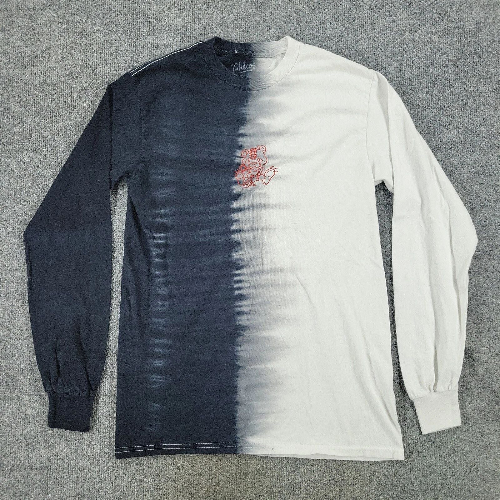 Philcos Shirt Men XS Black White Embroidered Bear Long Sleeve Crew Neck Pullover