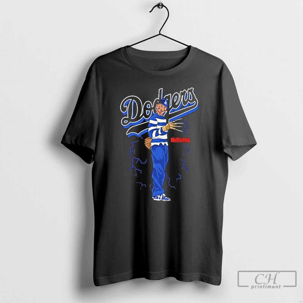 Classic Freddy Mightmare On Elm Street X Los Angeles Dodgers T Shirts