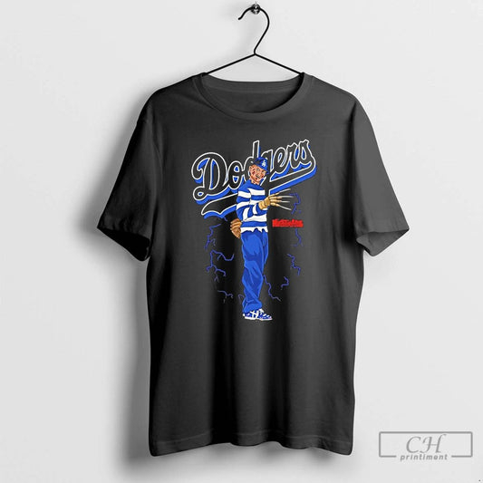 Classic Freddy Mightmare On Elm Street X Los Angeles Dodgers T Shirts