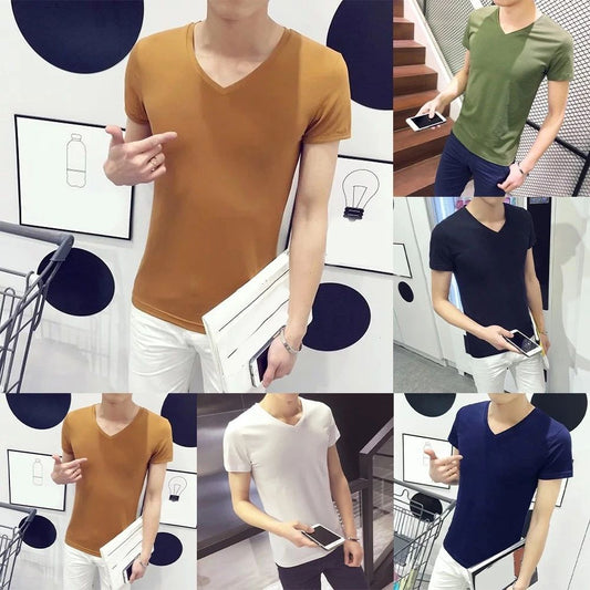 Mens V Neck Tee Loose Fit Tee Daily Wear Party Wear Short Sleeve Pullover Style