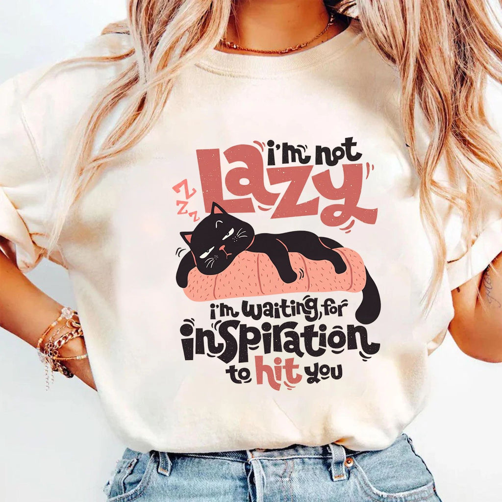 I'm Not Lazy Black Cat Shirt Funny Sarcastic Quote Tee Cat Lover Gift for Women