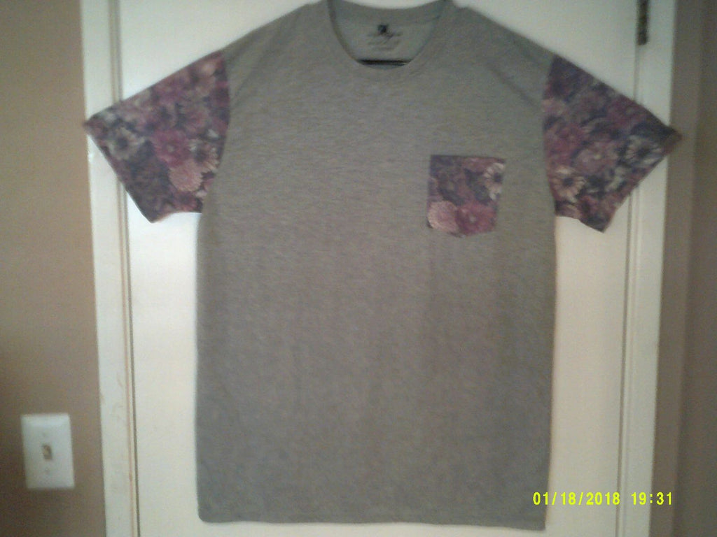 AMERICAN SURF COMPANY "Floral Design Pocket Tee" MEN'S GREY T-SHIRT XL