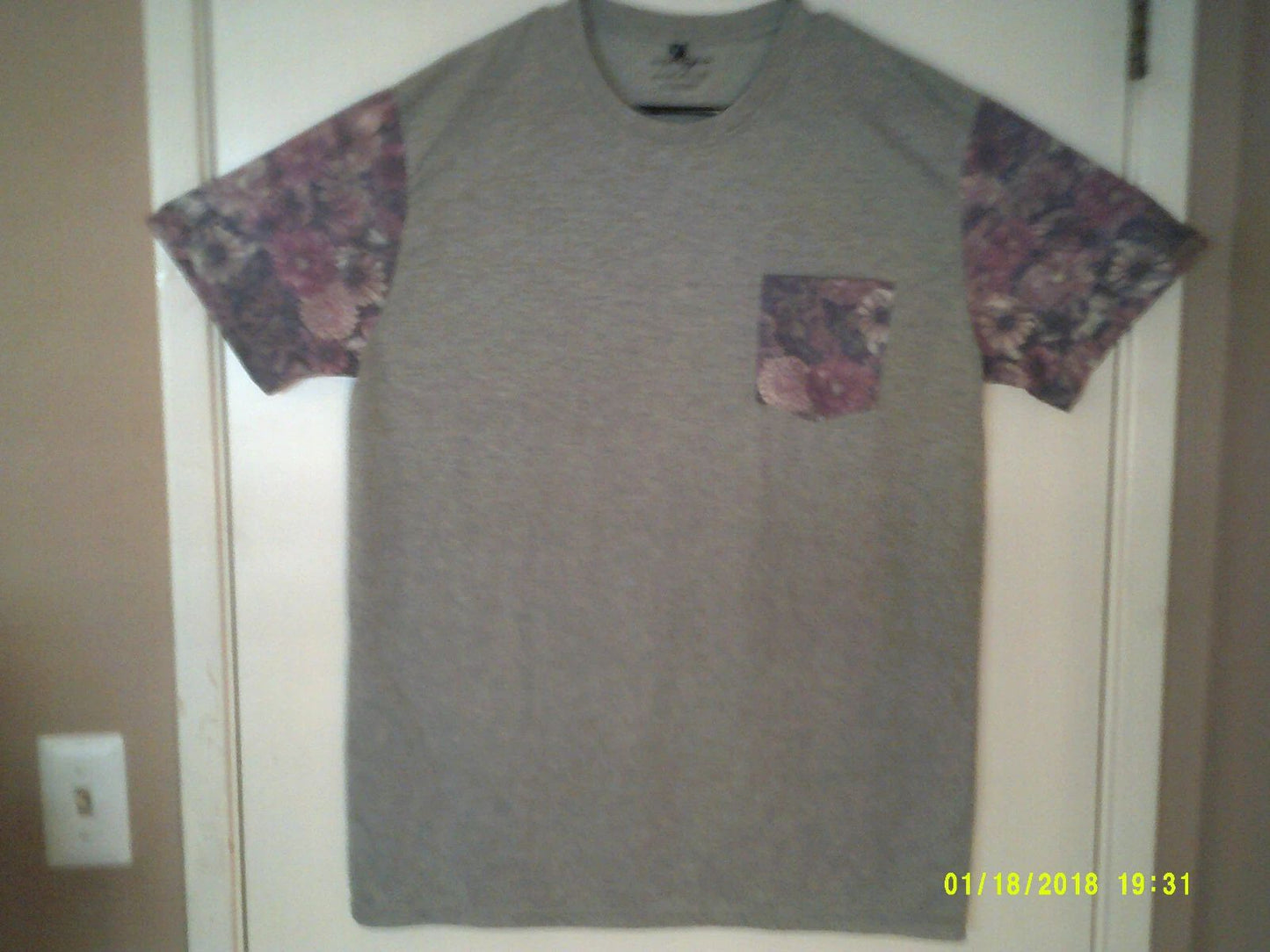 AMERICAN SURF COMPANY "Floral Design Pocket Tee" MEN'S GREY T-SHIRT XL