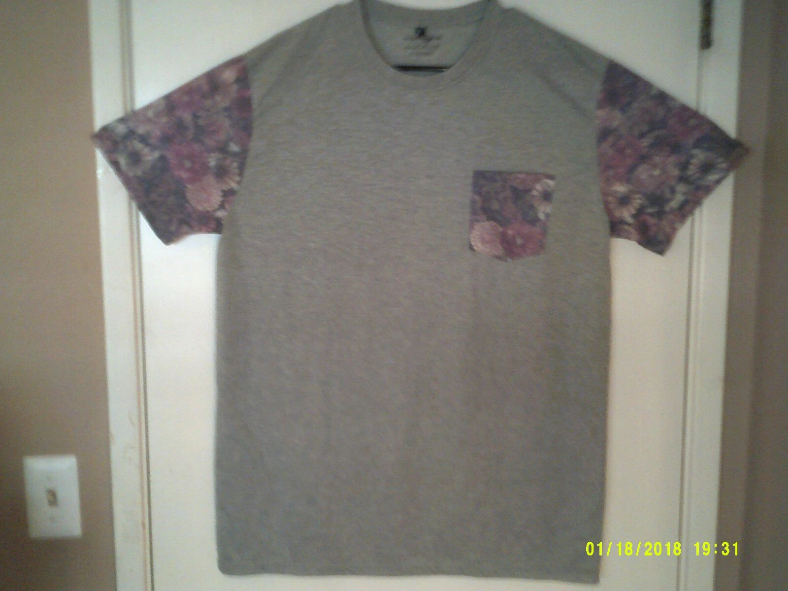 AMERICAN SURF COMPANY "Floral Design Pocket Tee" MEN'S GREY T-SHIRT XL