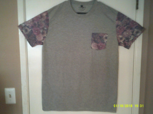 AMERICAN SURF COMPANY "Floral Design Pocket Tee" MEN'S GREY T-SHIRT XL
