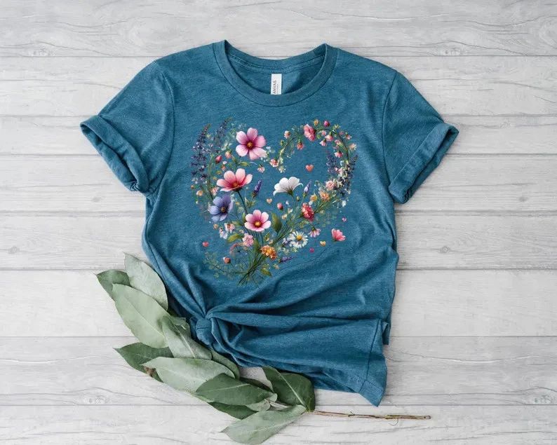 Flower Comfort Tee Aesthetic Floral Shirt Soft Relaxed Fit Casual Top