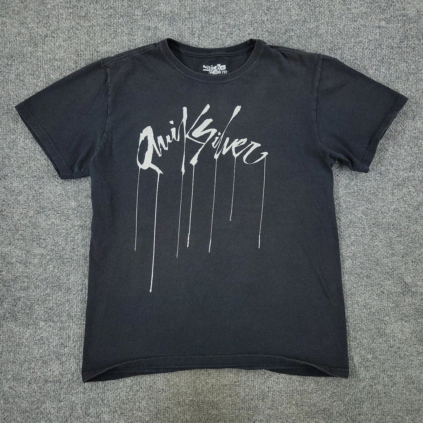 Quiksilver Shirt Men's Medium Black Slim Fit Logo Graphic Tee Short Sleeve Adult