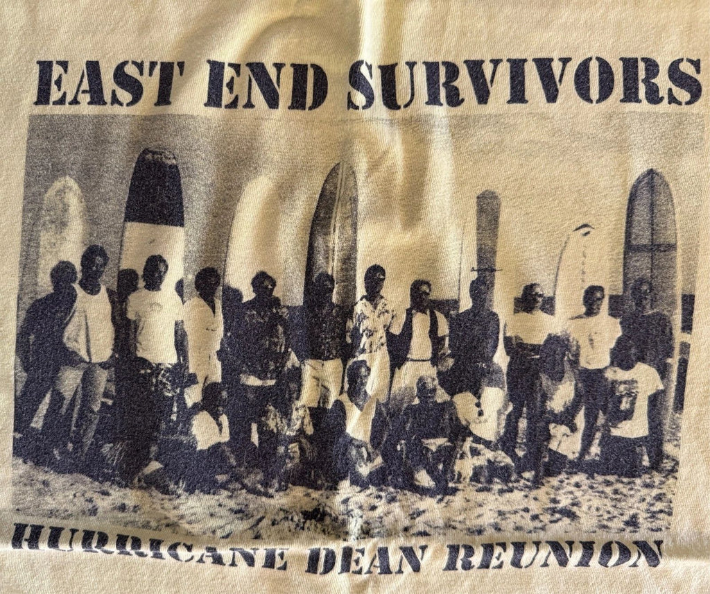 VTG yellow graphic print t-shirt Hurricane Dean East End Survivors