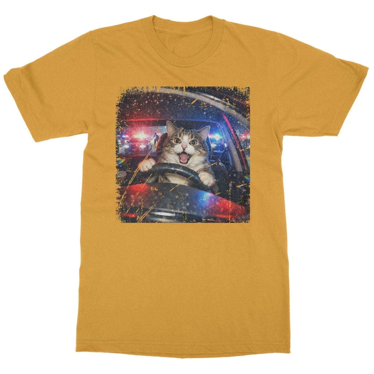 Cat Driving Car Police Chase Meme Funny Unisex T-Shirt