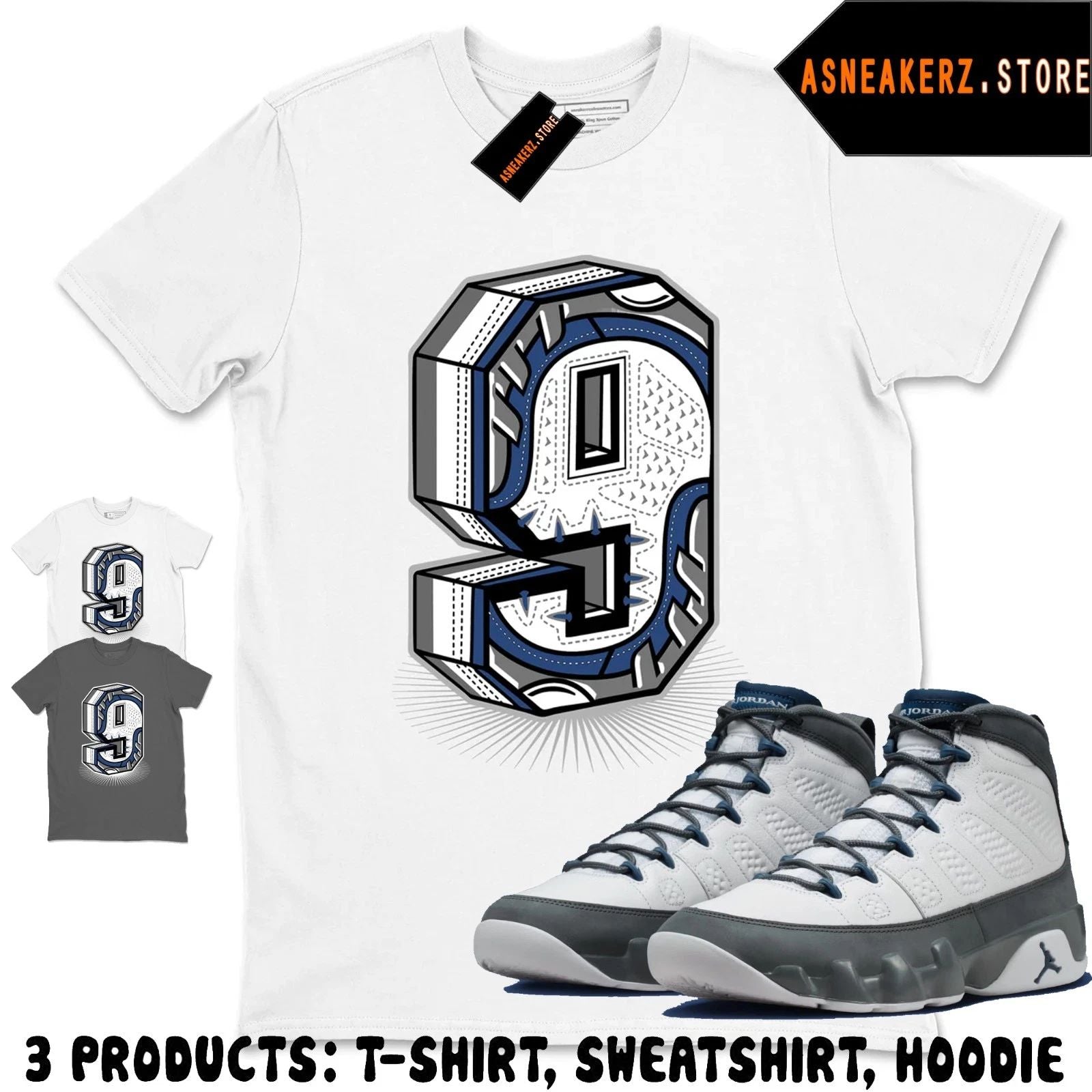 Shirt To Match AJ 9 Flint Grey 2026 Sneaker Matching Tee Number Statue T-Shirt