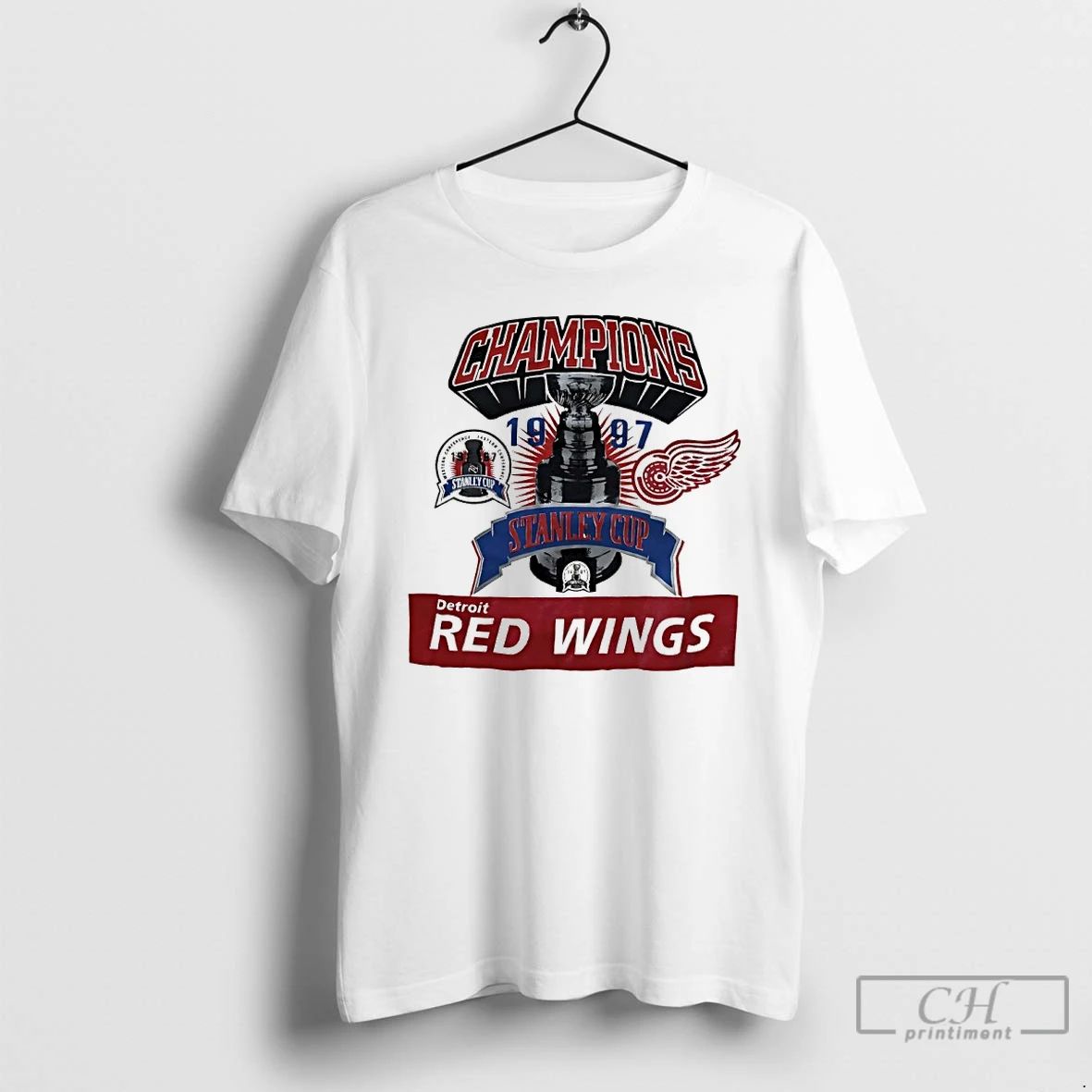 Classic Detroit Red Wings 1997 Stanley Cup Champions Trophy T Shirts