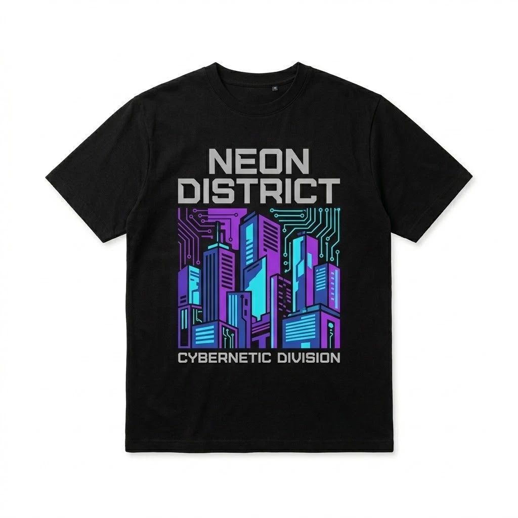 Neon District Cyberpunk T-Shirt - Retro Future Cybernetic Division Graphic Tee
