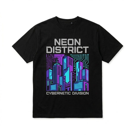 Neon District Cyberpunk T-Shirt - Retro Future Cybernetic Division Graphic Tee
