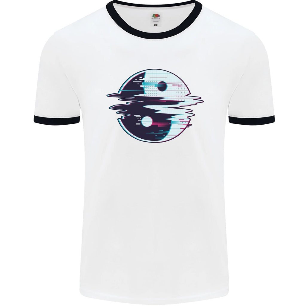 Yin Yang Glitch Yoga Meditation SCI-FI MMA Mens Ringer T-Shirt