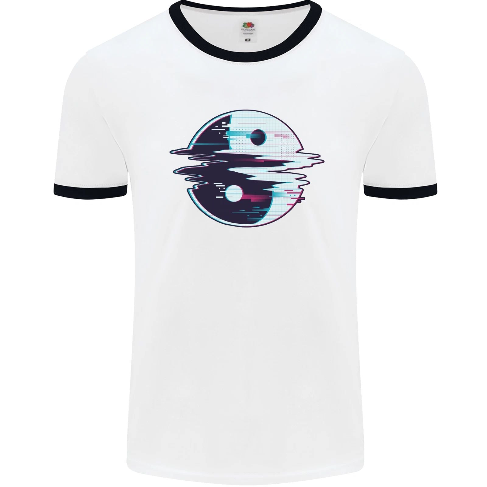 Yin Yang Glitch Yoga Meditation SCI-FI MMA Mens Ringer T-Shirt