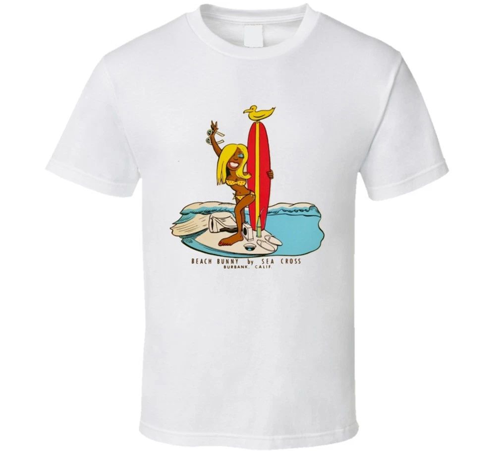 Vintage Surf T-Shirt Beach Bunny By Sea Cross 1964