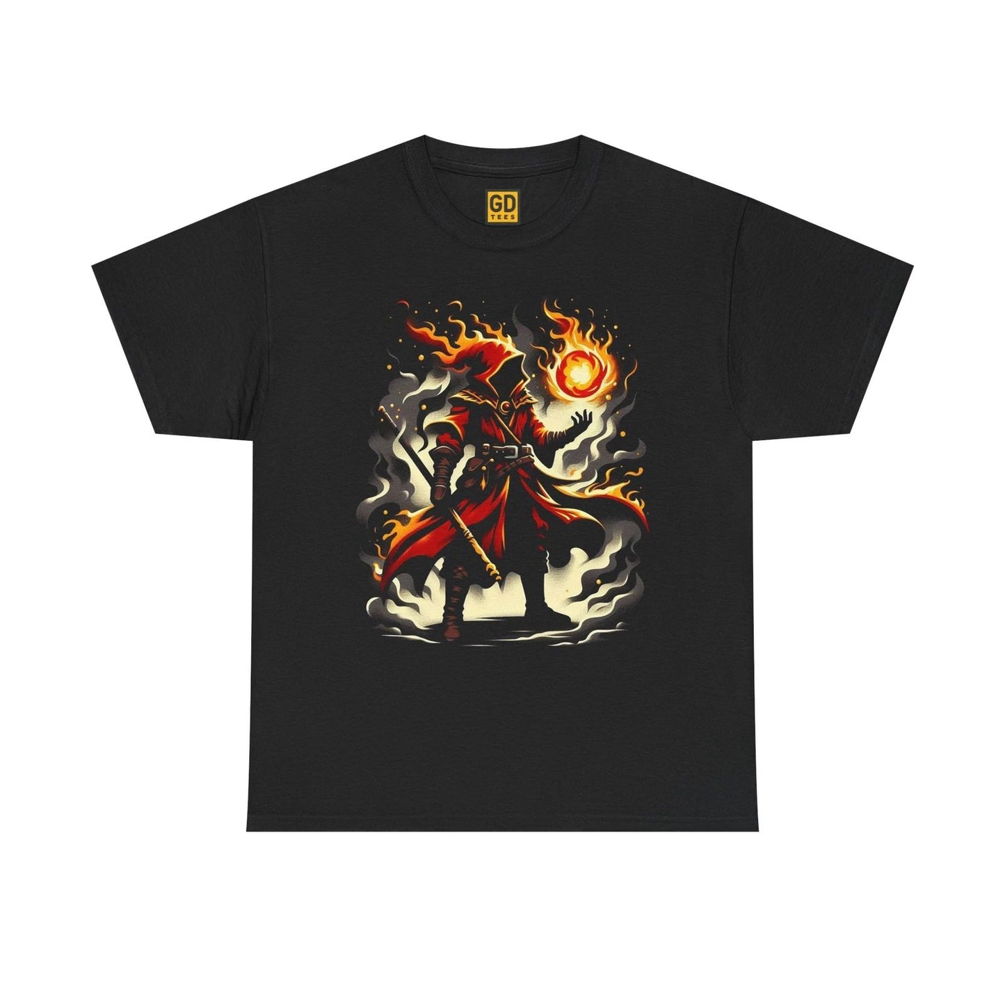 Fiery Sorcerer Unisex Heavy Cotton Tee, Graphic Tee, Fantasy Shirt, Gift Idea