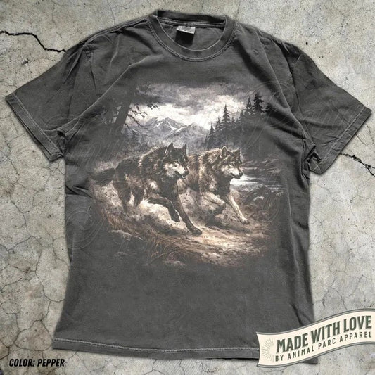 Vintage Wolves Running Comfort Tee Shirt Wild Animal Nature Graphic