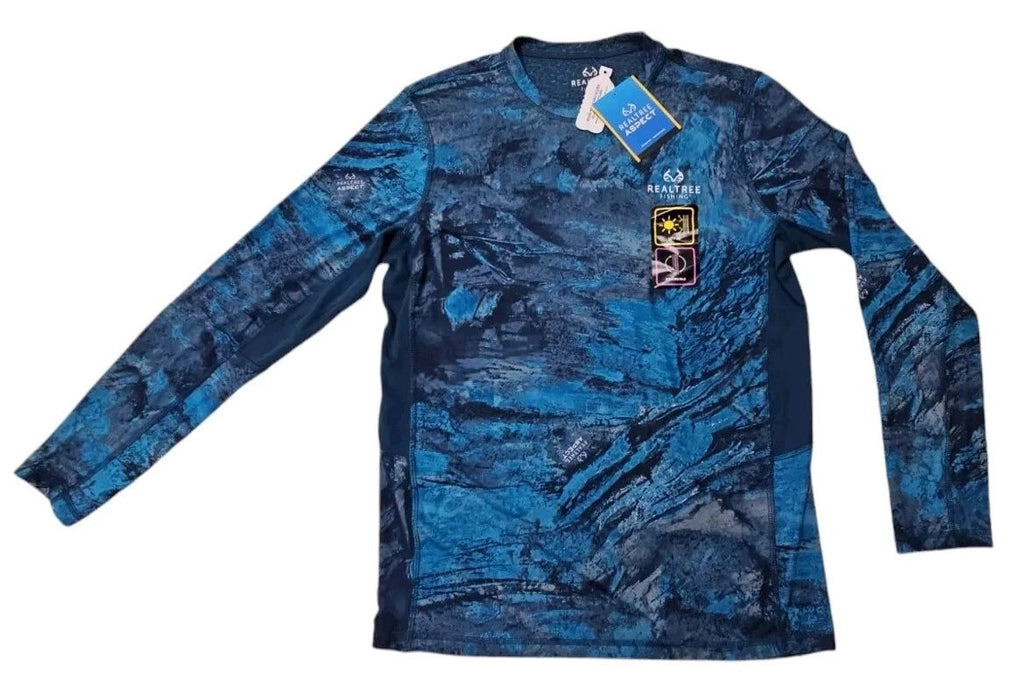 Realtree Aspect Fishing Backpaddle Shirt Men Blue Reversible UPF 30 Size 2XL NWT