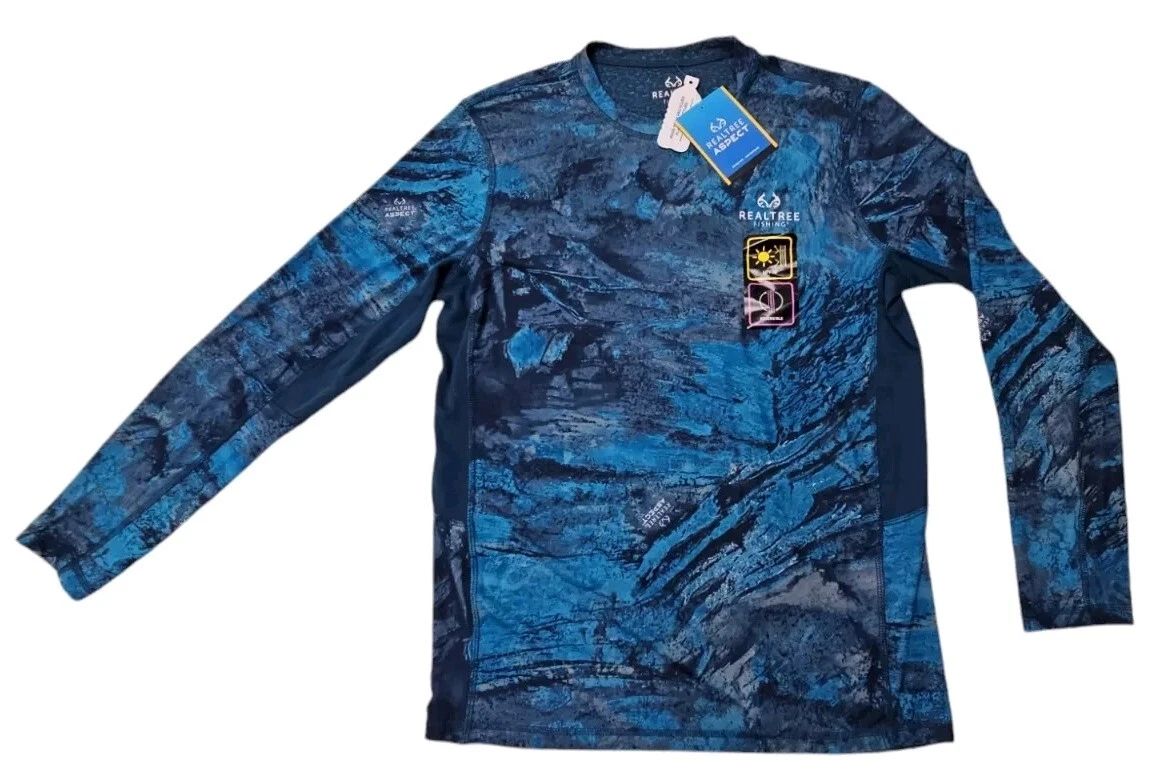 Realtree Aspect Fishing Backpaddle Shirt Men Blue Reversible UPF 30 Size 2XL NWT